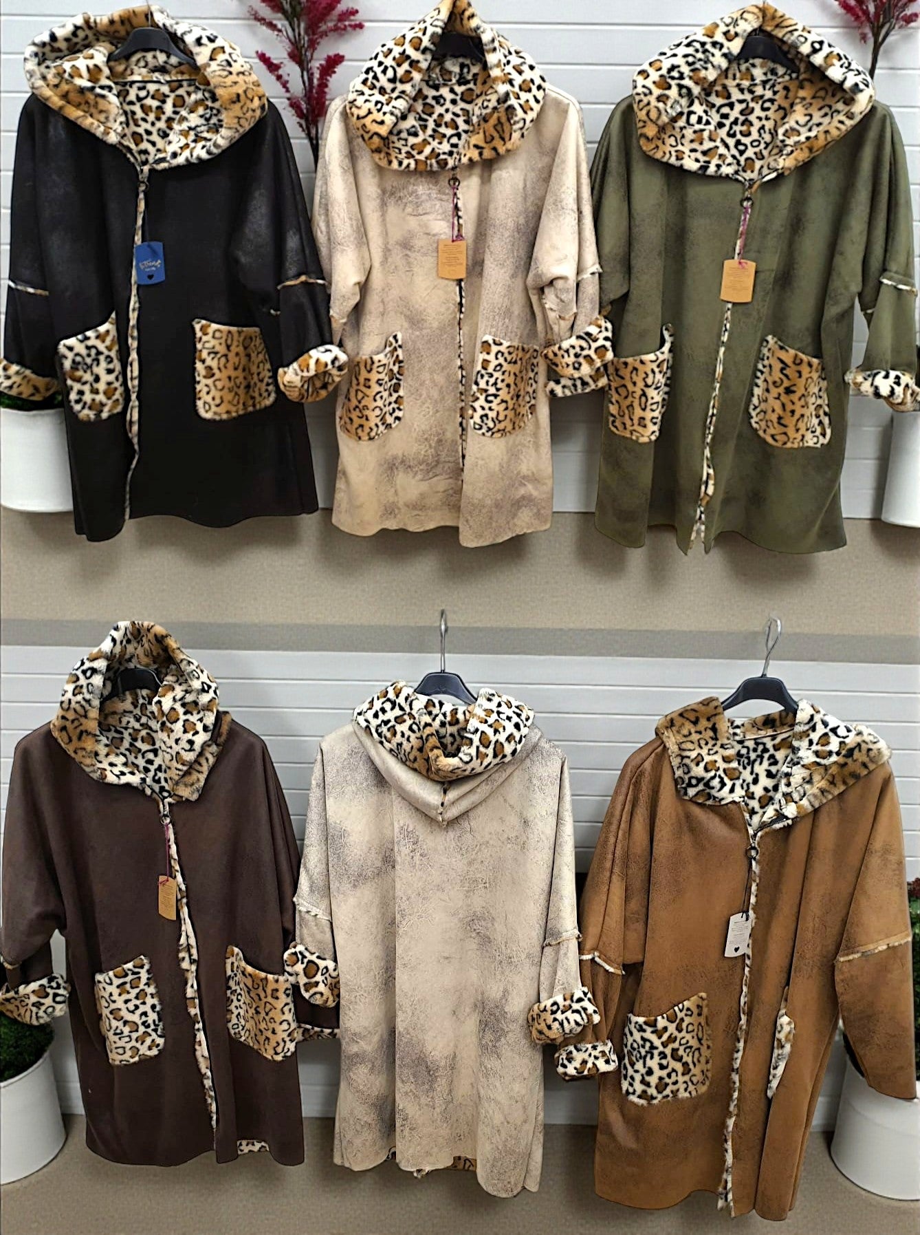 ✨ Kurzmantel mit Leo-Futter – One Size (42–48) – in 6 Farben ✨