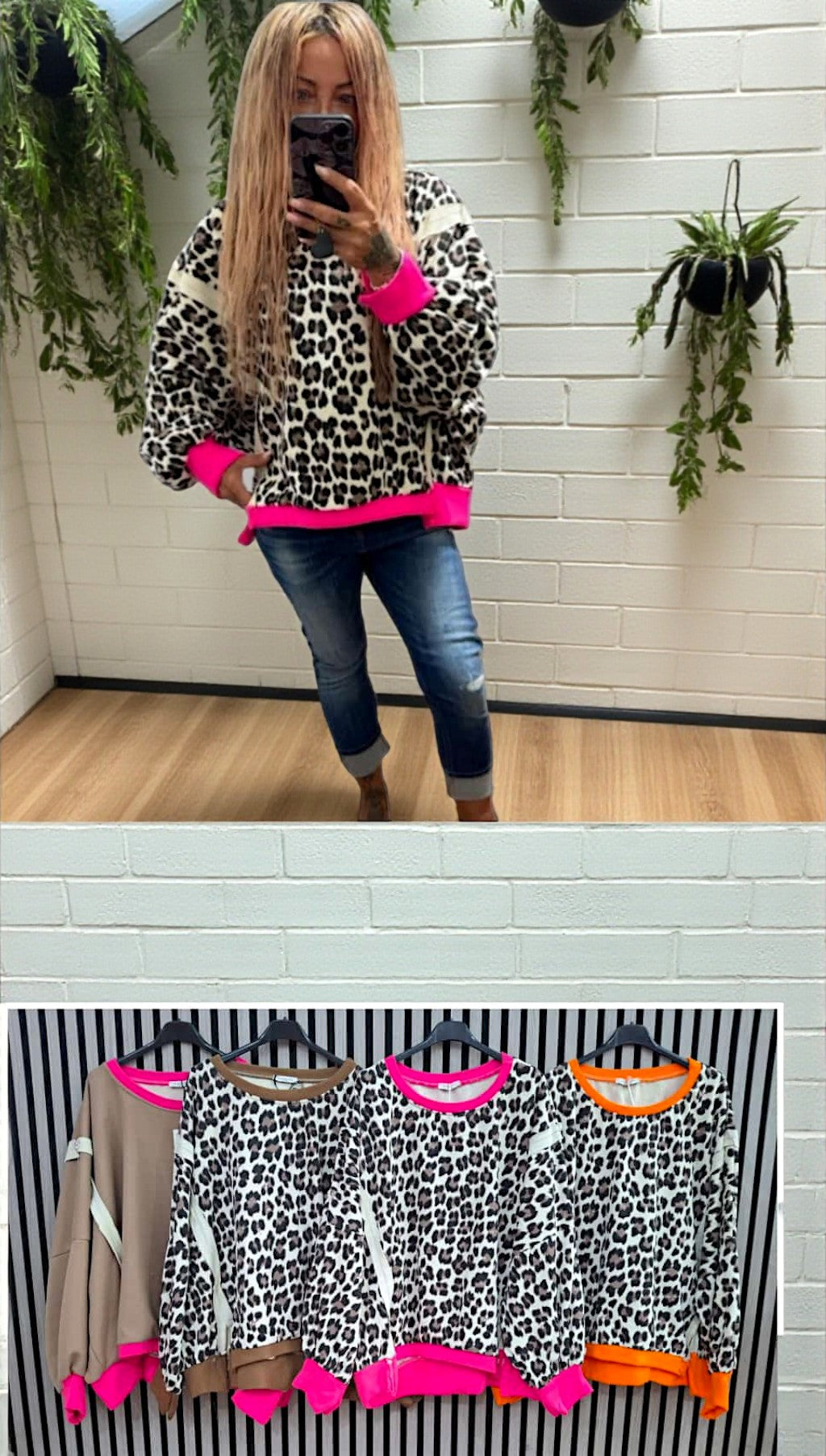 🐆 Damen Pullover „Leopard Glow“ – Oversize Sweatshirt mit Neon-Details – Gr. 38–46