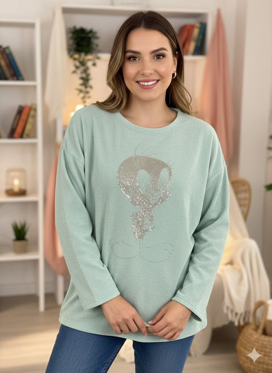 Feincord-Shirt Strass Tweety Gr. 42 - 46 in versch. Farben