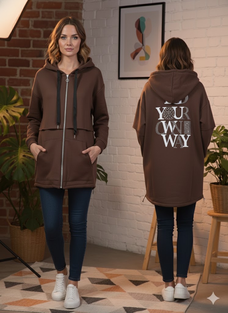 🧥 Damen Kapuzenjacke „YOUR OWN WAY“ – in 3 Farben | Gr. 42–48