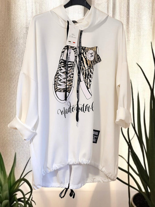 🩷✨ Hoodie mit Sneaker-Print | Gr. 46-52 | 4 Farben 🌈🛍️