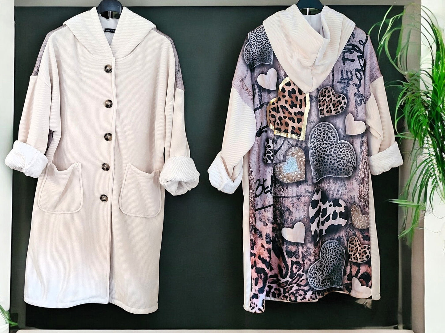 ✨ Feincord-Mantel mit Kapuze 🧥 | Gr. 36-42 | 2 Farben 🖤🤍 | Innen Teddyfell 🐻