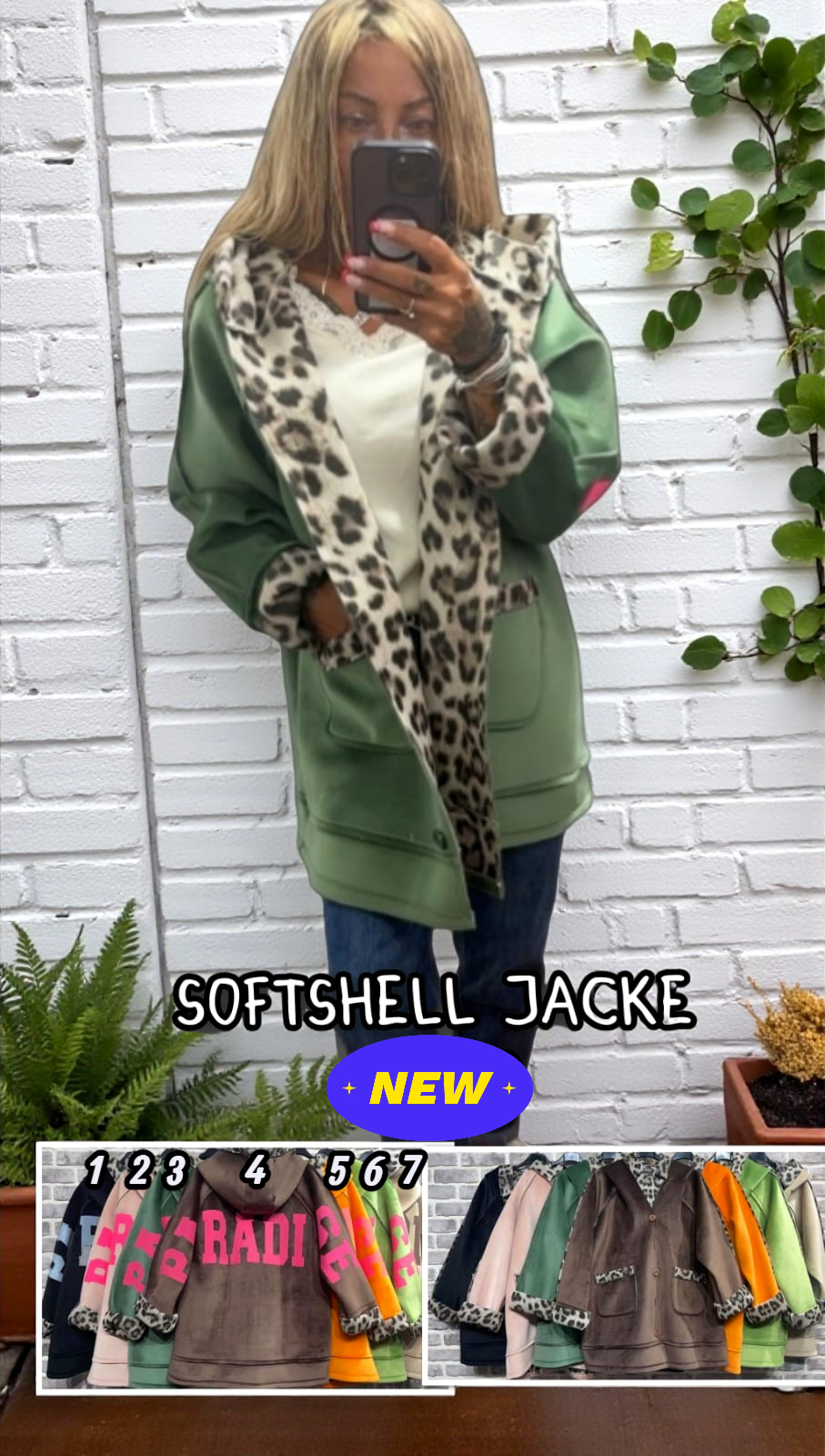 Damen Softshell-Kapuzenjacke mit Leo-Details & Teddyfutter, Schrift-Print – wind- & wasserabweisend