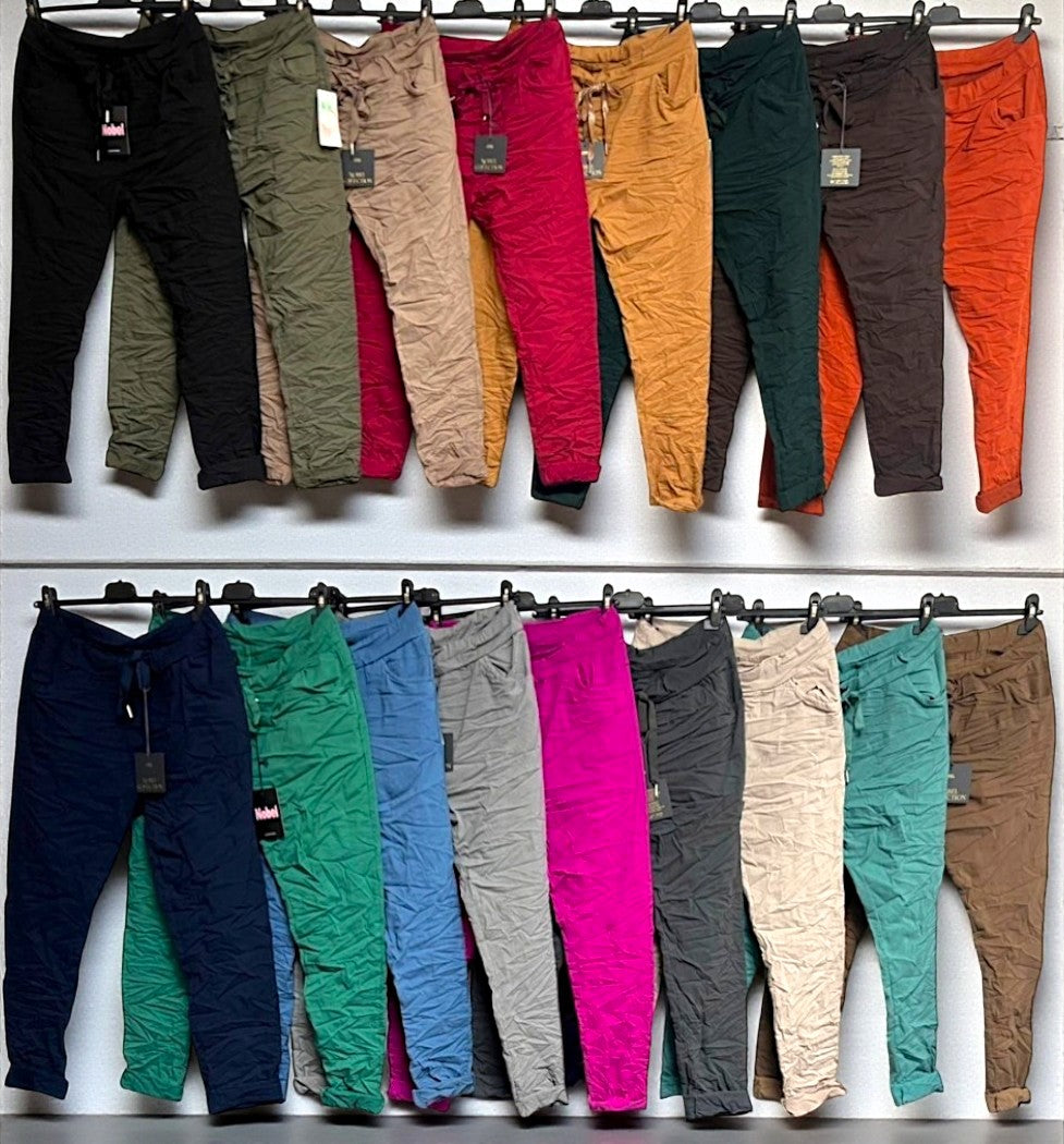Damen Crinkle-Jogpants mit Stretchbund & Kordelzug – viele Farben (Gr. 38–42)