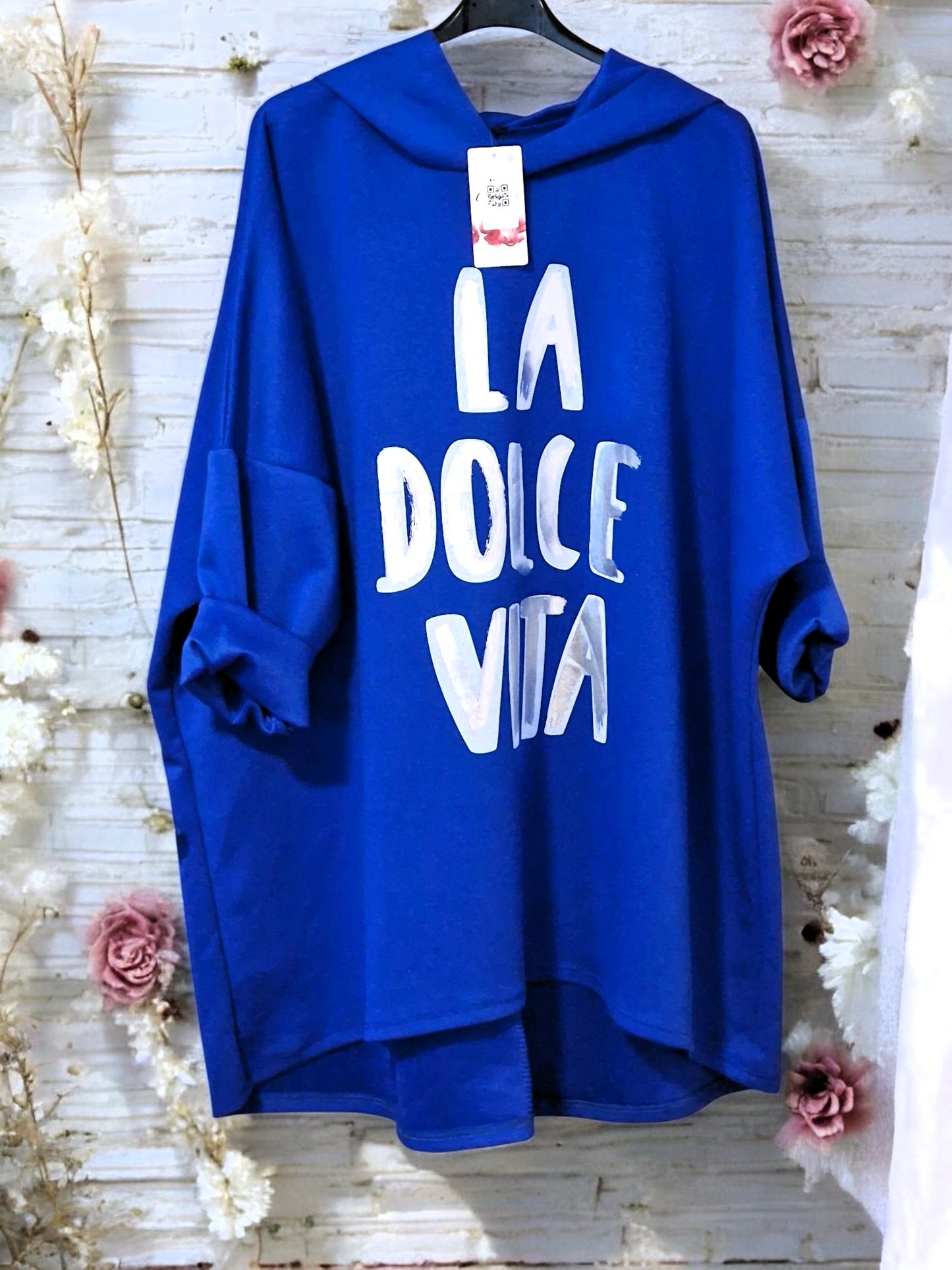 ✨ Hoodie „La dolce Vita“ – Gr. 52–56 – in kräftigem Royalblau 💙