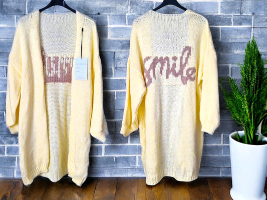 🧥 Kuscheliger Cardigan "Smile" – bis Gr. 48 – in 3 Farben 🤍💛🌸