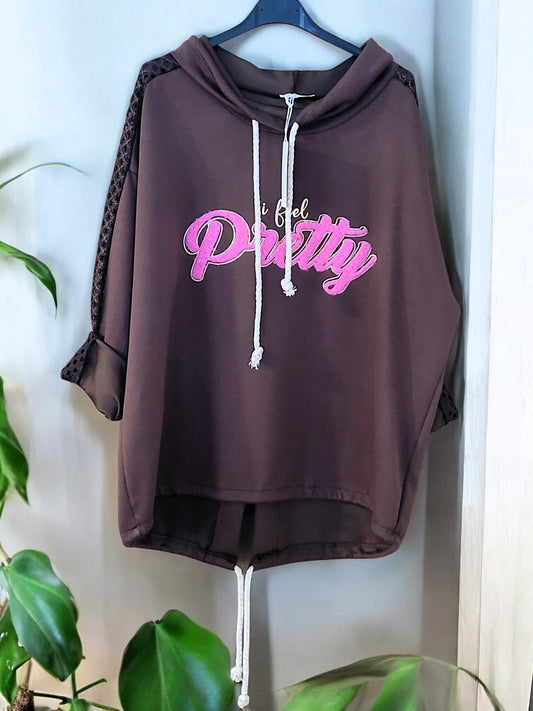 ✨ Hoodie "I Feel Pretty" mit Spitze 🌸 – Gr. 42-46 – 5 Farben zur Auswahl 🛍️