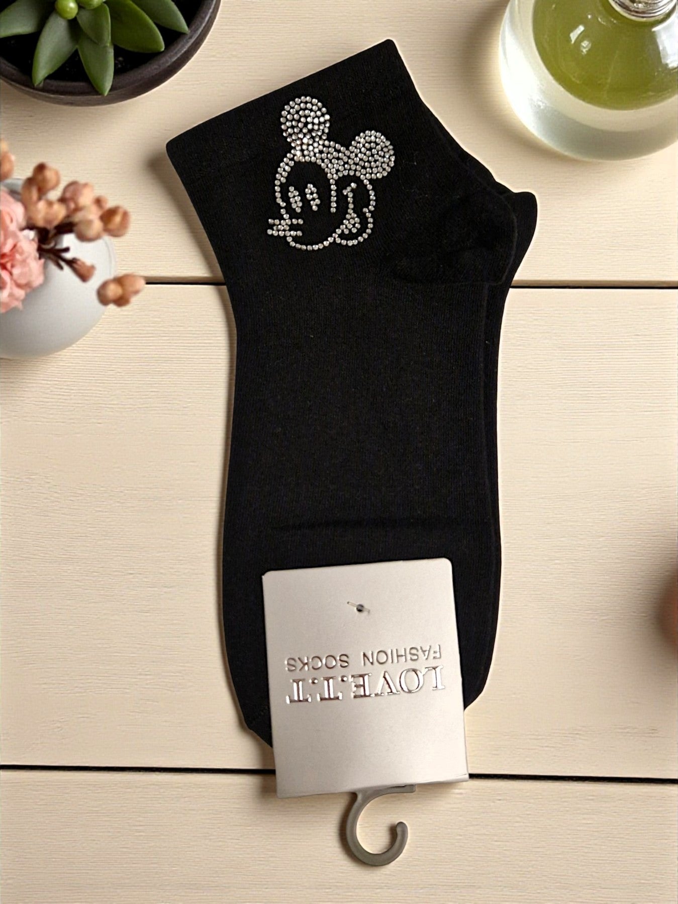 ✨🧦 Love.T.T Söckchen "Mickey Sparkle" – Gr. 36–41 – in Schwarz & Weiß 🤍🖤✨