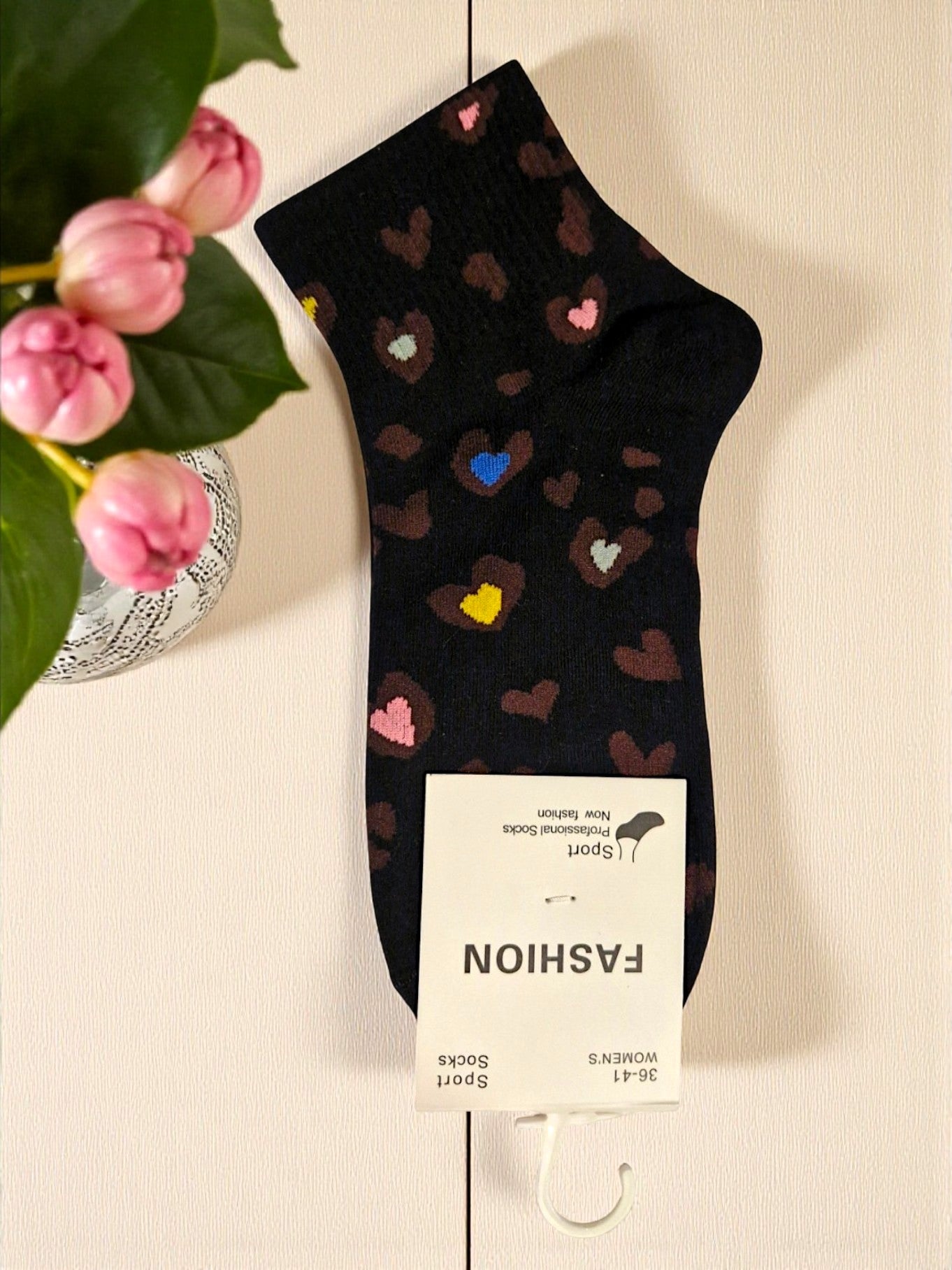 🧦💘 Sport Söckchen mit Herzchen-Print – Gr. 36–41 – 2 Farben zur Auswahl! 🖤🤍