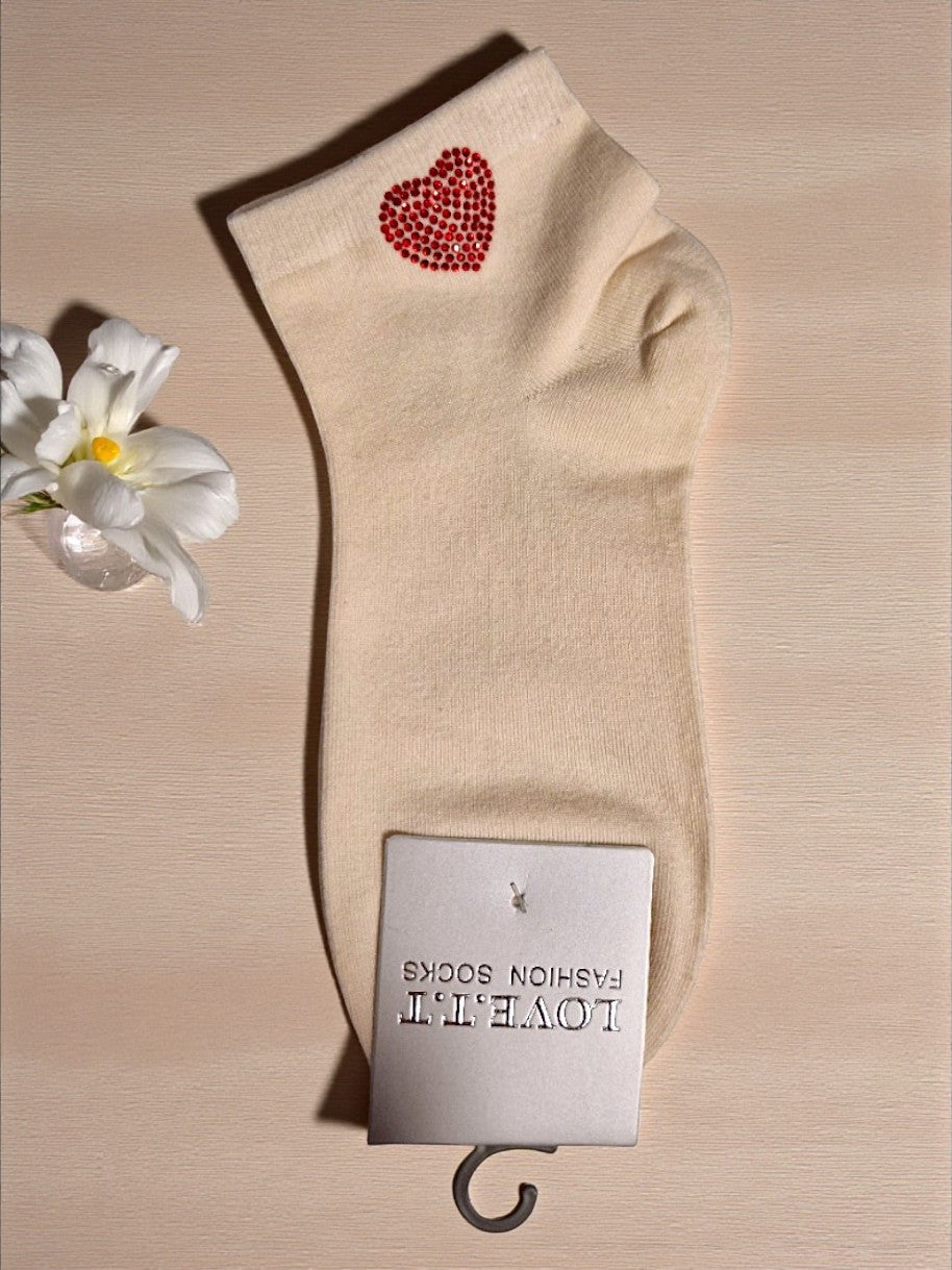 🧦✨ Love.T.T Fashion Söckchen mit Strass-Herz – Gr. 36–41 – 3 Farben! 🖤🤍🤎