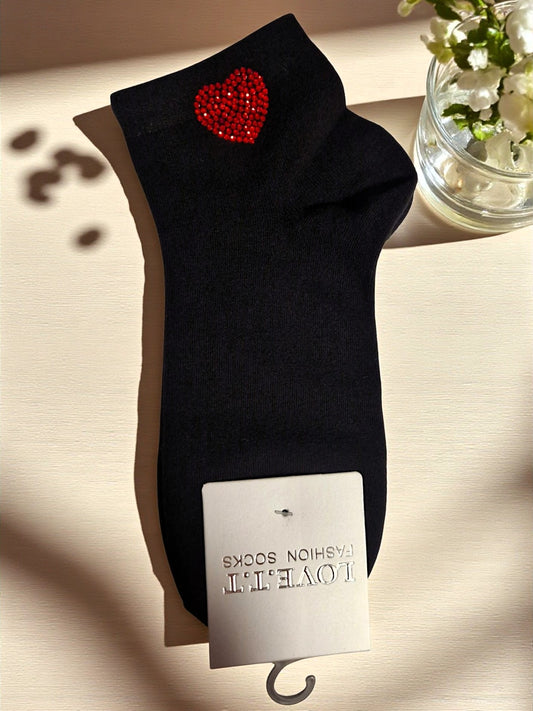 🧦✨ Love.T.T Fashion Söckchen mit Strass-Herz – Gr. 36–41 – 3 Farben! 🖤🤍🤎