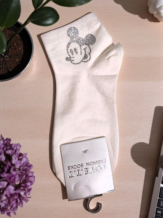 ✨🧦 Love.T.T Söckchen "Mickey Sparkle" – Gr. 36–41 – in Schwarz & Weiß 🤍🖤✨