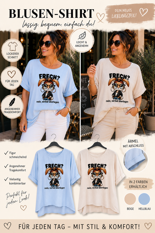 🐰✨ Blusen-Shirt „Frech? Nein, verbal überlegen“ – Dein neues Lieblingsshirt! 💙🤍