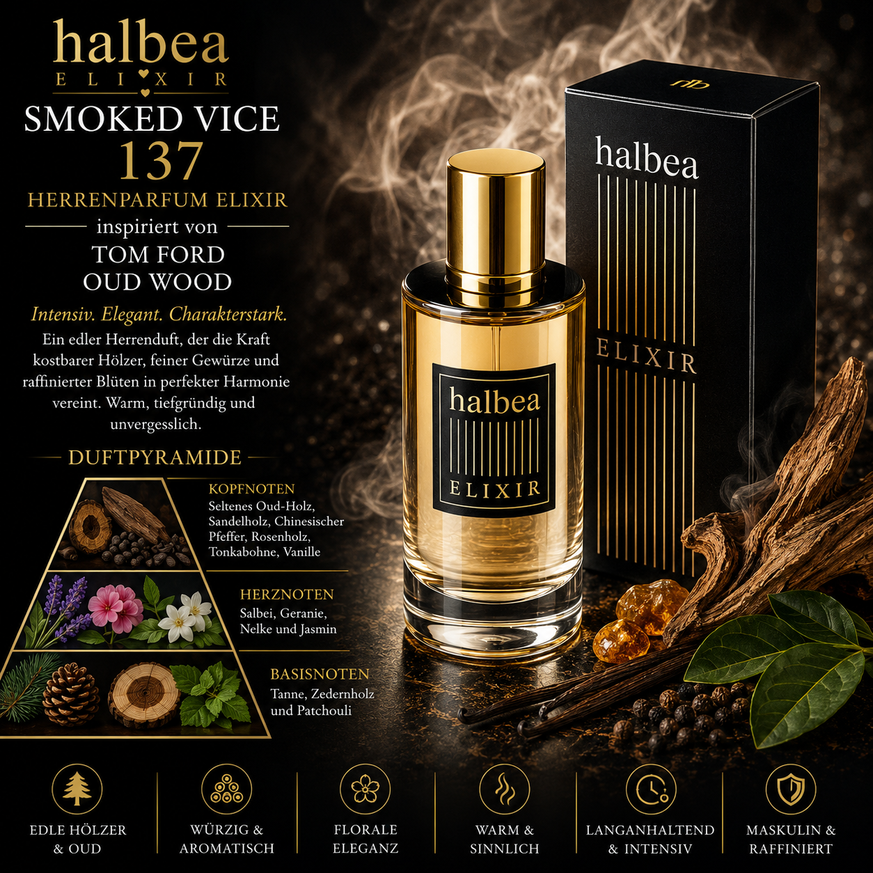 🖤🔥 Smoked Vice 137 – Herrenparfum Elixir 🔥🖤 ✨ Inspiriert von Tom Ford – Oud Wood ✨