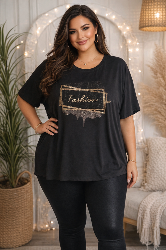 ✨ T-Shirt „Fashion“ mit Strass – 5 Farben | Größe 52–56 | Glitzer trifft Komfort 💎👚