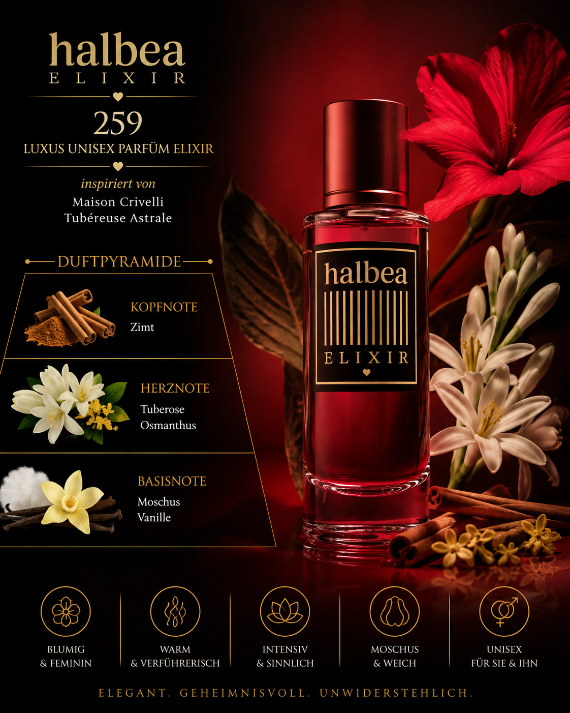 🌸✨ Halbea 259 – Unisex Parfüm Elixir | inspiriert von Maison Crivelli – Tubéreuse Astrale ✨🌸
