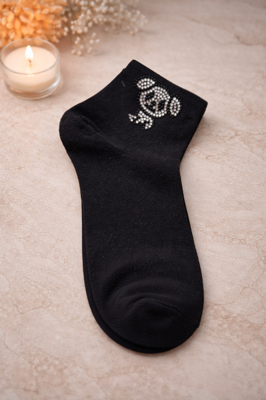 🧦✨ Damen Sneaker-Socken Koala mit Strass – Größe 38–41 | Farben: Weiß & Schwarz ✨🧦