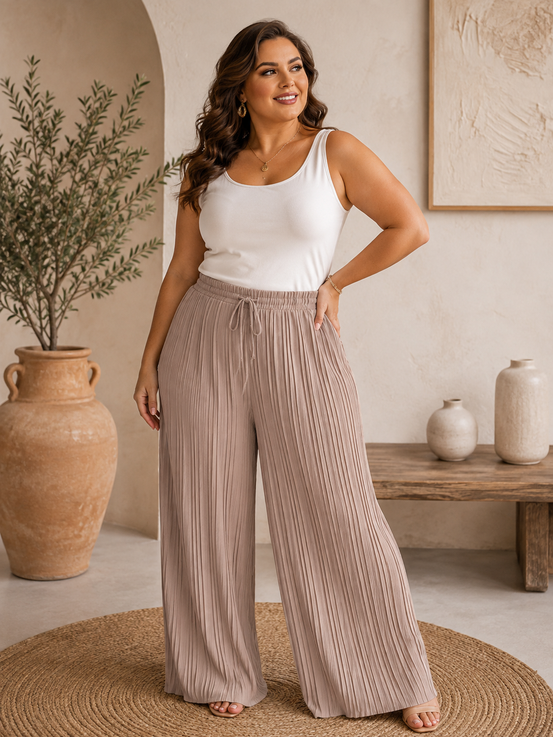 ✨ Plissee Palazzo-Hose Curvy – Gr. 42–48 | Weites Bein & elastischer Bund 💕🌸