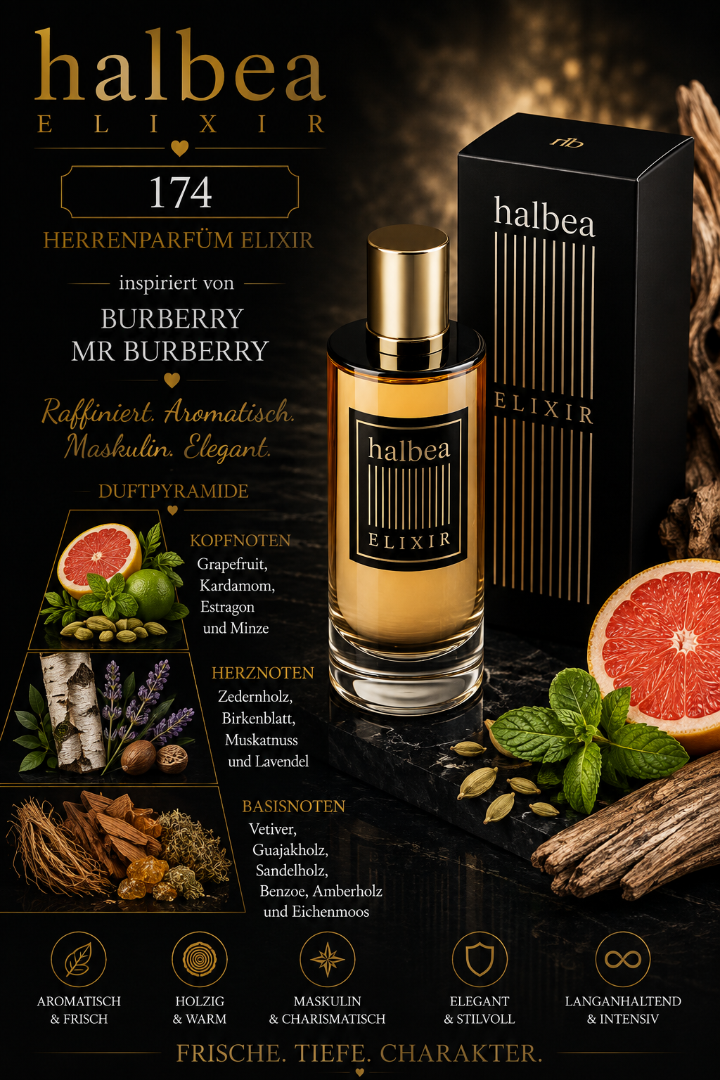 🌿🖤 Halbea 174 – Herrenparfüm Elixir | inspiriert von Burberry Mr. Burberry 🖤🌿