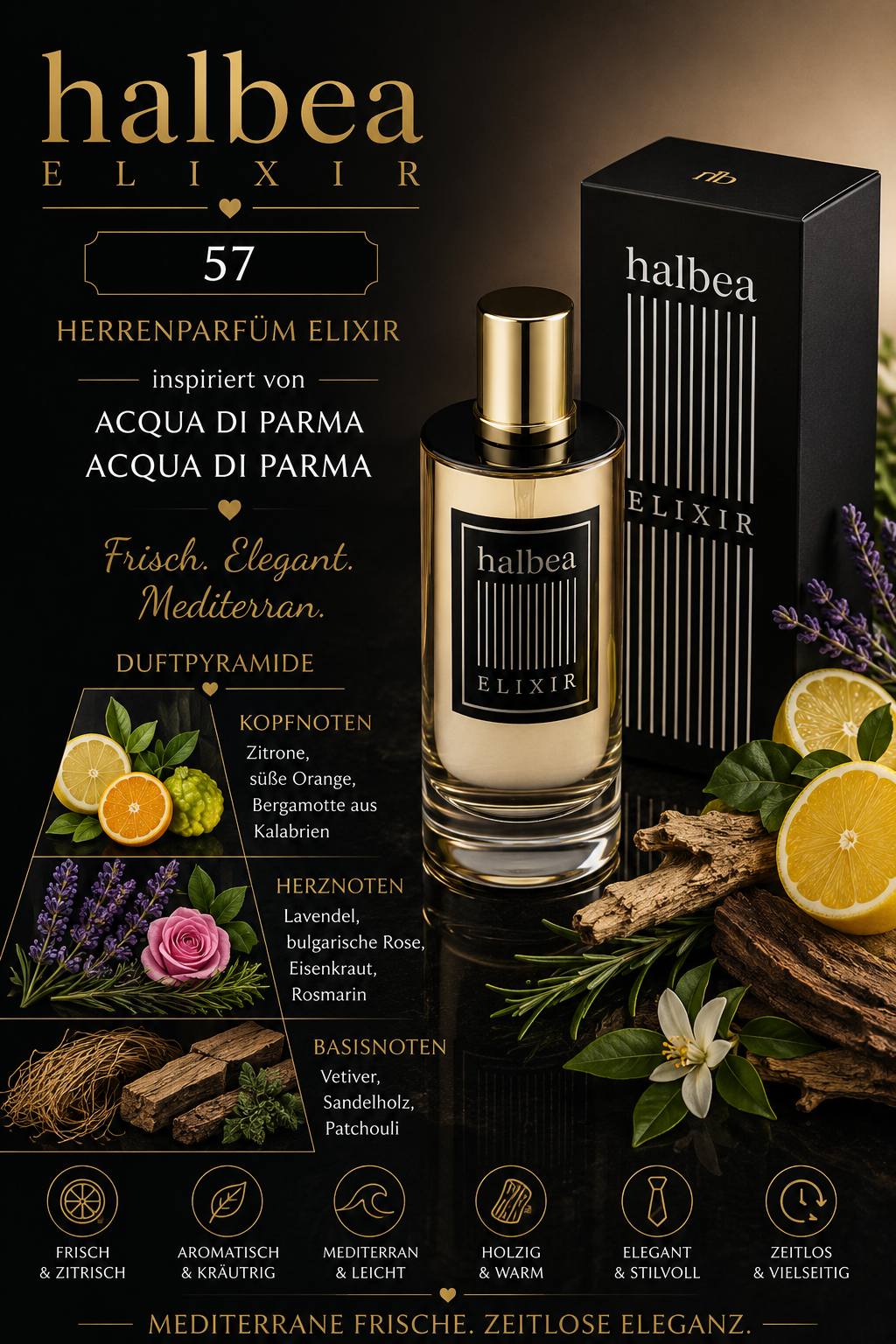 💙 Halbea 57 – Herrenparfum Elixir 💙 🍋 Inspiriert von Acqua di Parma – Acqua di Parma 🍋