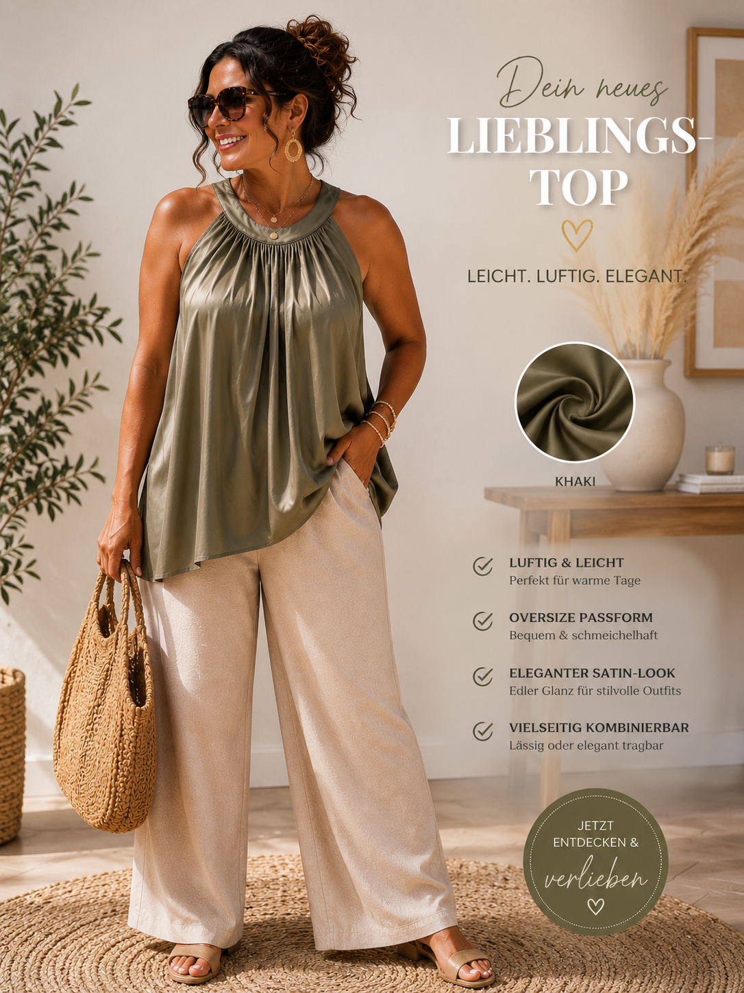 💚✨ Satin-Oversize-Top mit Knotendetail – Gr. 42–46 ✨💚