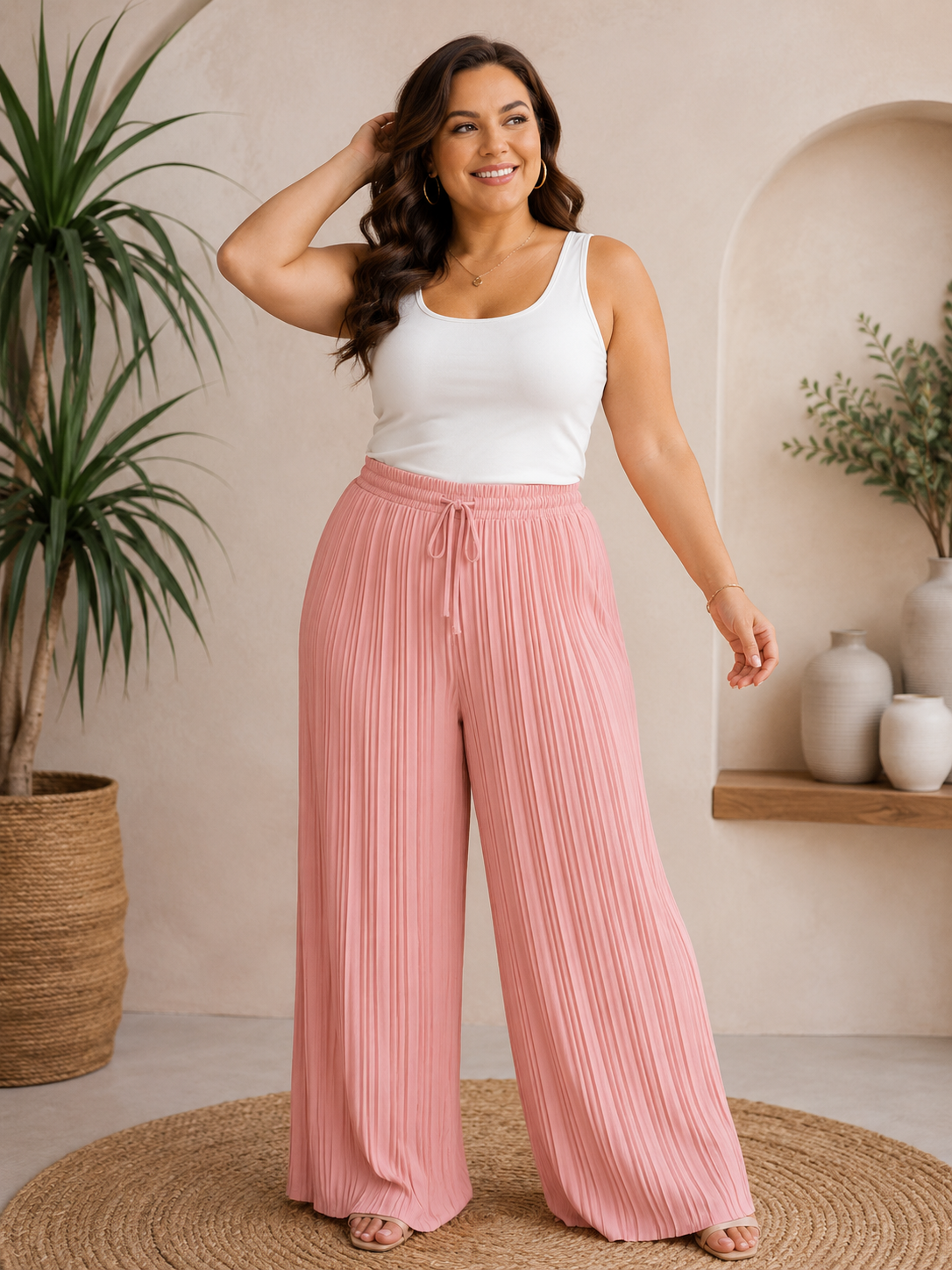 ✨ Plissee Palazzo-Hose Curvy – Gr. 42–48 | Weites Bein & elastischer Bund 💕🌸
