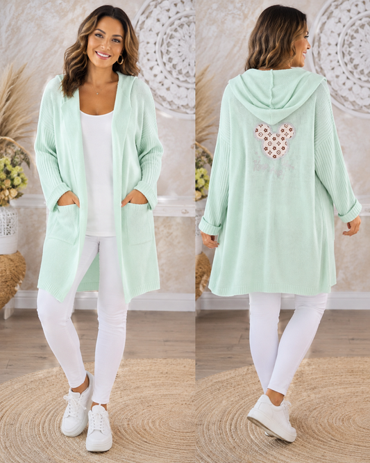 🧥 Oversize Cardigan mit Kapuze – "Keep it up!" 🐭 – Gr. 38–46 🌸🖤💚🤍💗