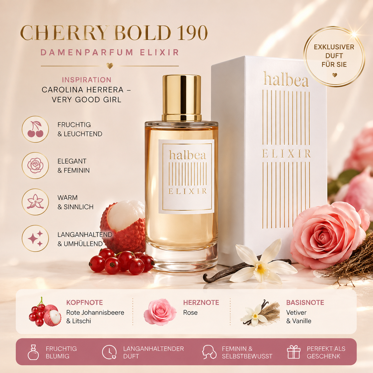 🌸 Cherry Bold 190 – Damenparfum Elixir Inspiration Carolina Herrera – Very Good Girl 🌸