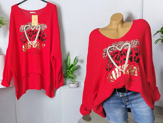 Oversize Grobstrick - Pullover Herz Gr, 40 - 46 in 3 Farben