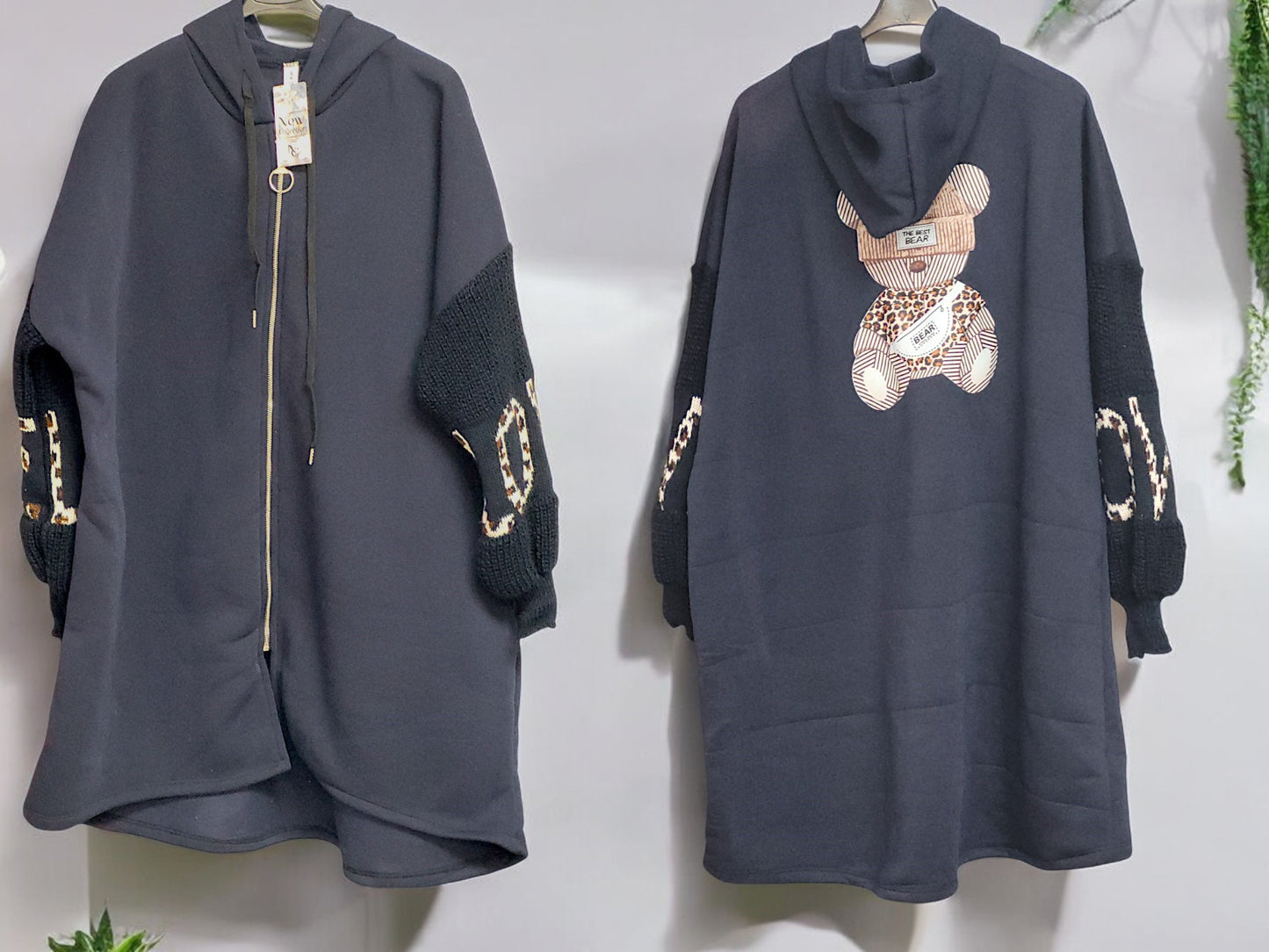 Mantel mit Strickärmel und Teddy-Print Gr. 48 - 54 in versch. Farben