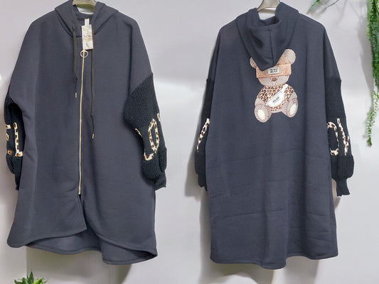 Mantel mit Strickärmel und Teddy-Print Gr. 48 - 54 in versch. Farben