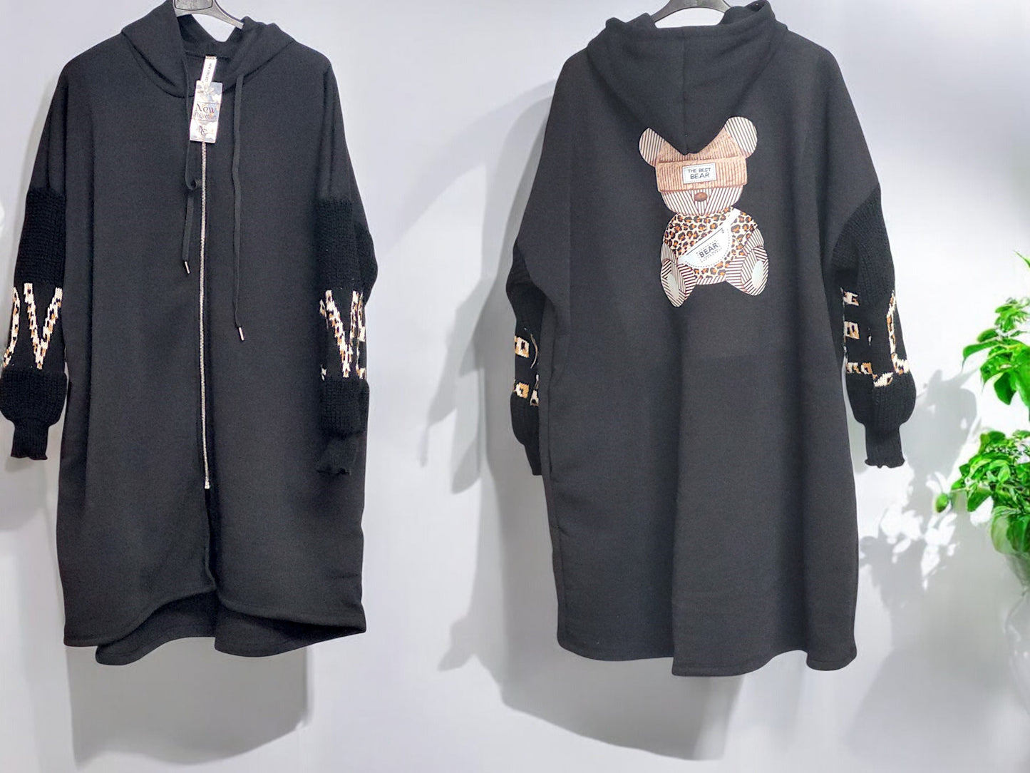 Mantel mit Strickärmel und Teddy-Print Gr. 48 - 54 in versch. Farben