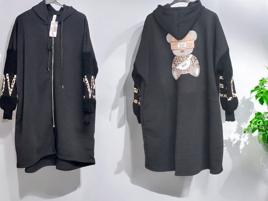 Mantel mit Strickärmel und Teddy-Print Gr. 48 - 54 in versch. Farben