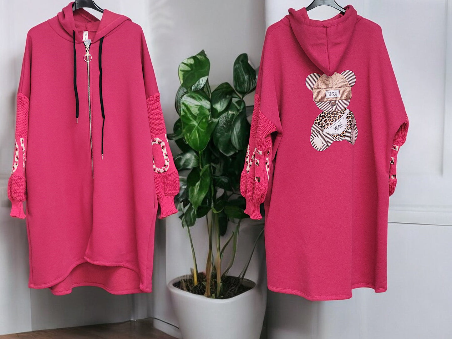 Mantel mit Strickärmel und Teddy-Print Gr. 48 - 54 in versch. Farben