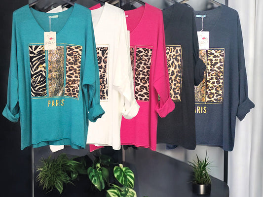 Feinstrick-Pullover mit Animal-Print und Pailletten Gr. 42 - 46 in versch. Farben