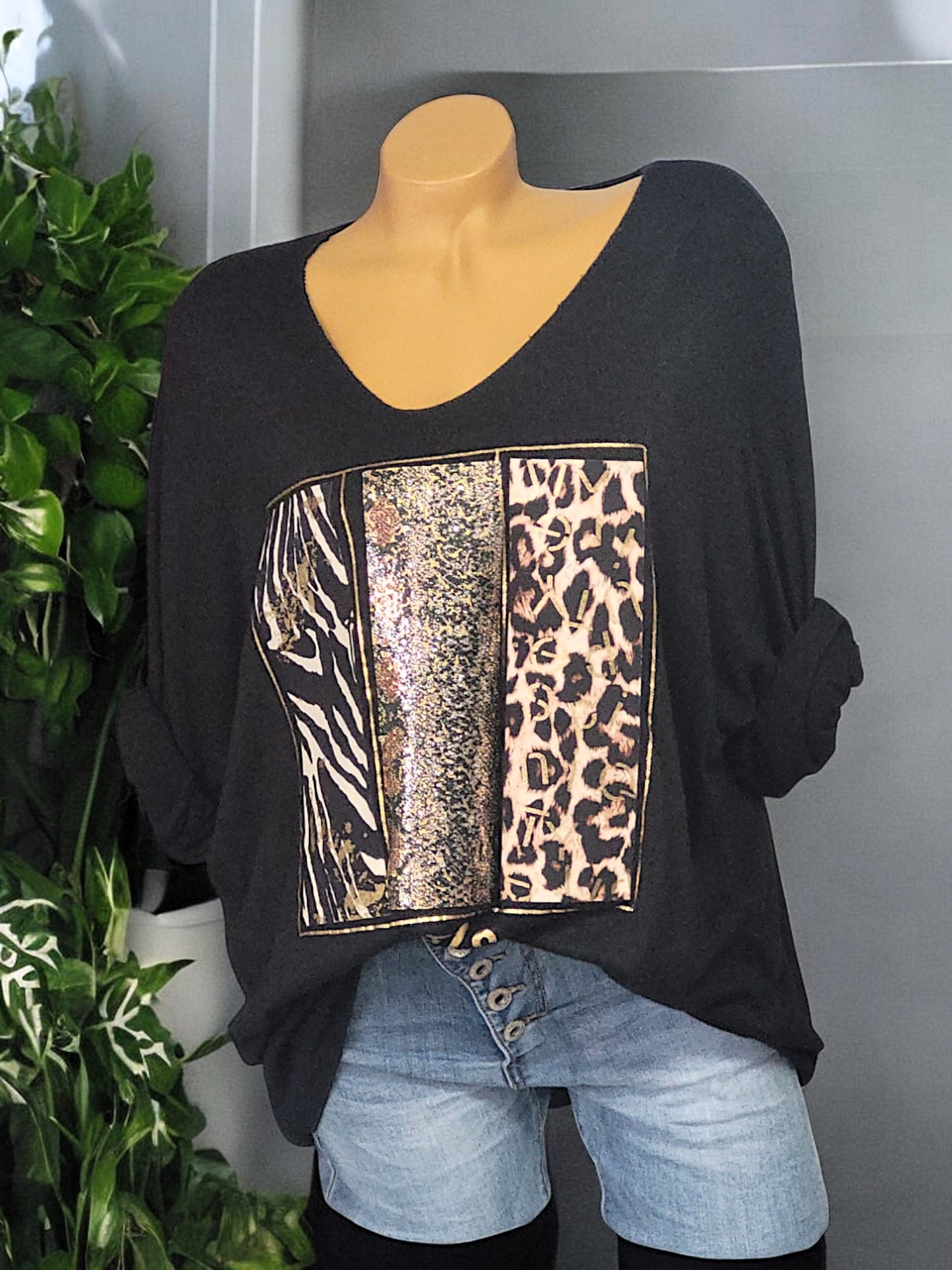 Feinstrick-Pullover mit Animal-Print und Pailletten Gr. 42 - 46 in versch. Farben