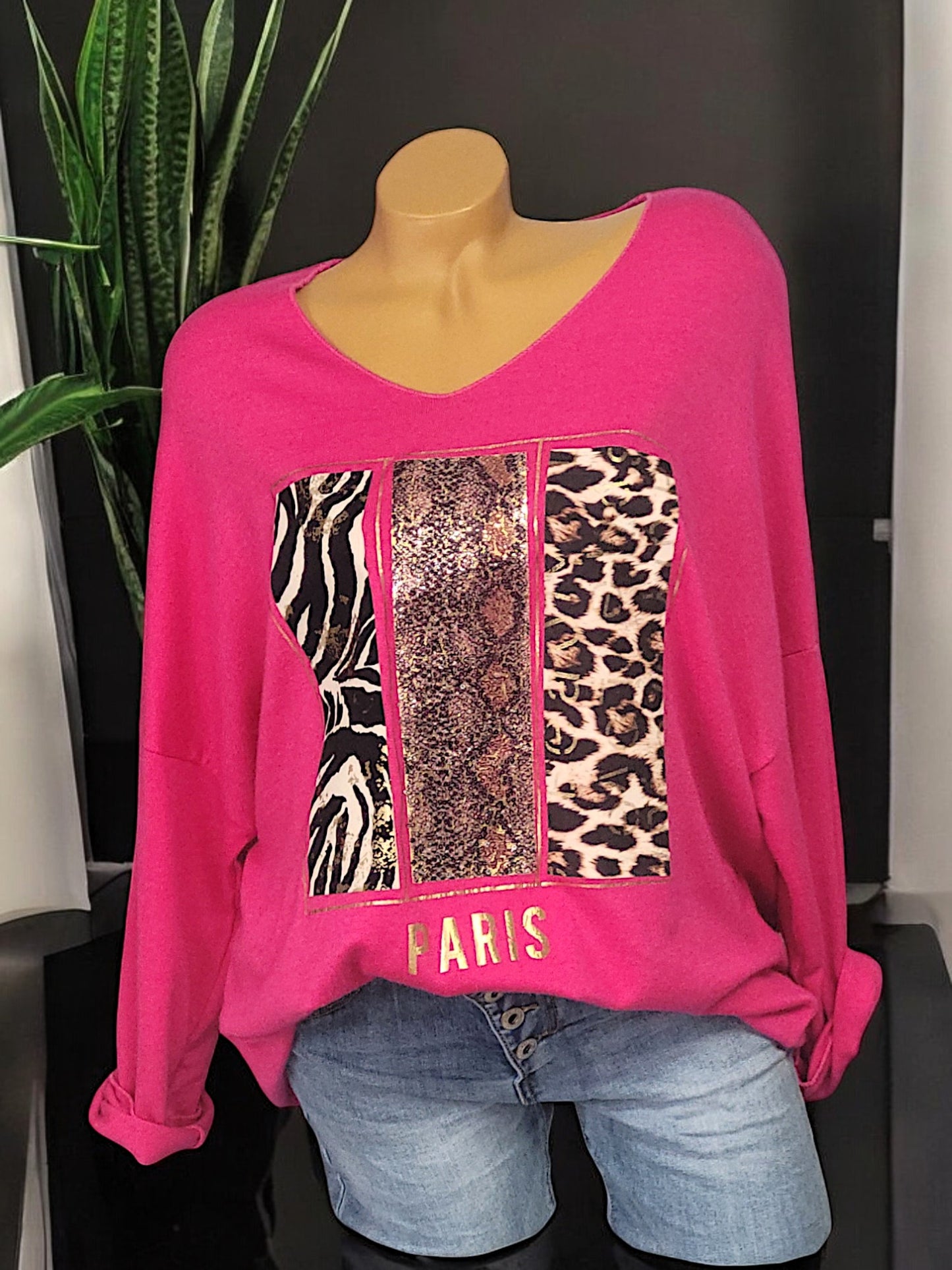 Feinstrick-Pullover mit Animal-Print und Pailletten Gr. 42 - 46 in versch. Farben
