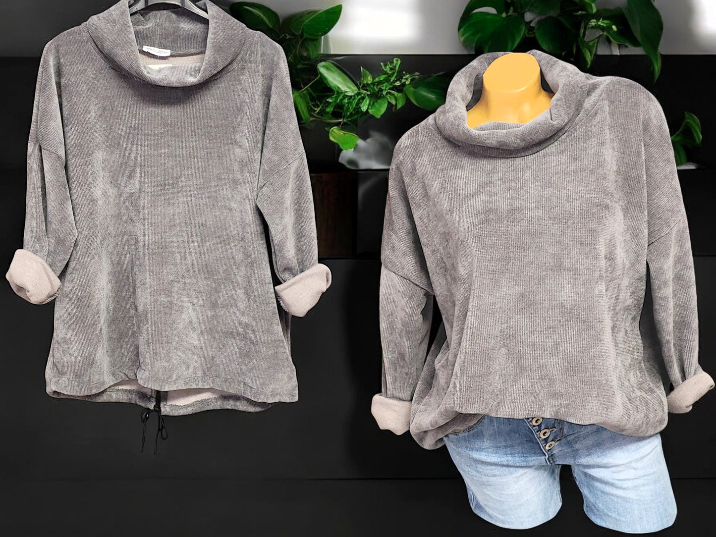 Feincord-Shirt mit Stehkragen Gr. 42 - 46 in versch. Farben