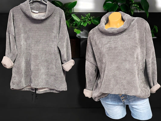 Feincord-Shirt mit Stehkragen Gr. 42 - 46 in versch. Farben