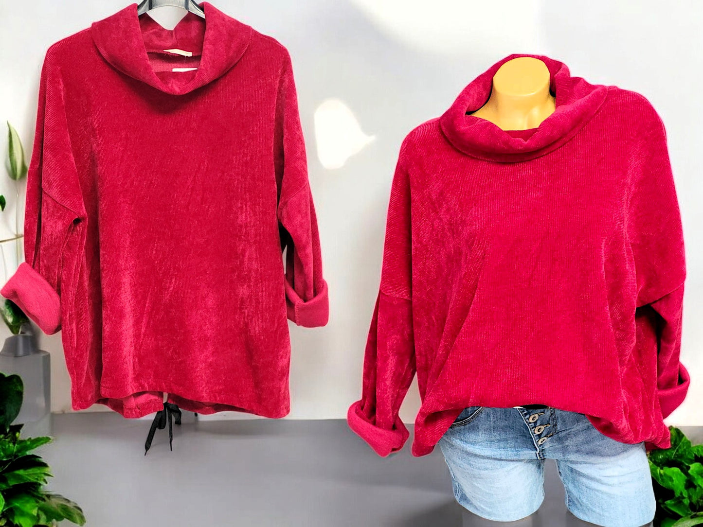 Feincord-Shirt mit Stehkragen Gr. 42 - 46 in versch. Farben