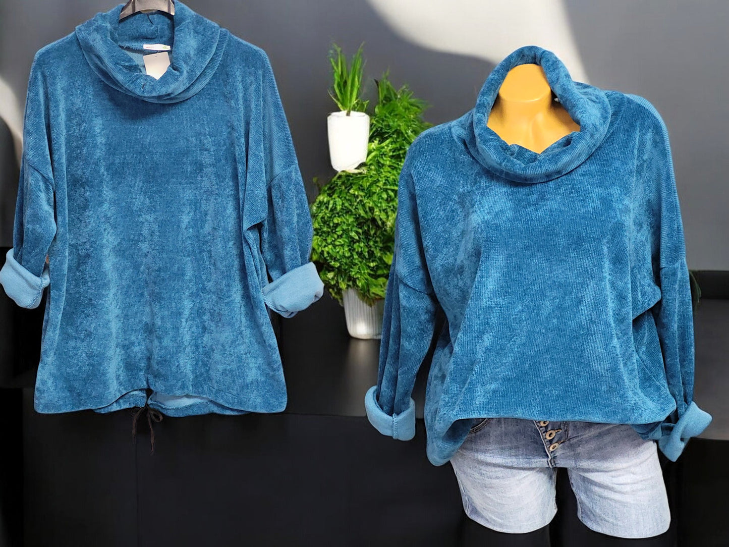 Feincord-Shirt mit Stehkragen Gr. 42 - 46 in versch. Farben