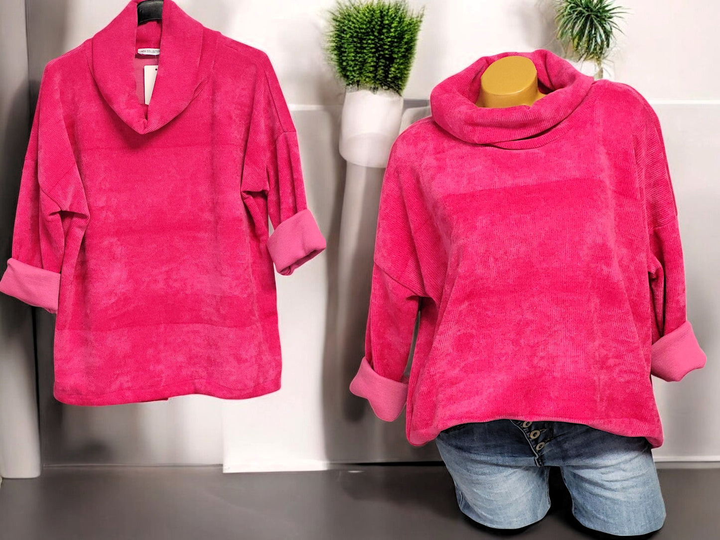 Feincord-Shirt mit Stehkragen Gr. 42 - 46 in versch. Farben