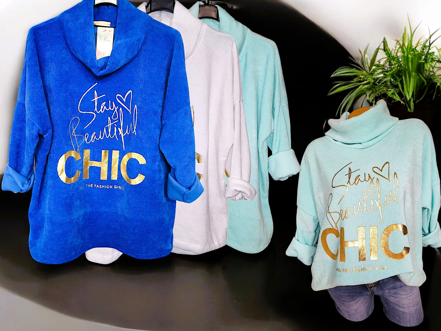 Feincord-Shirt "CHIC" mit Stehkragen Gr. 42 - 46 in versch. Farben