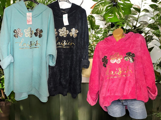 Feincord-Hoodie "Daisies..." Gr. 52 - 56 in versch. Farben