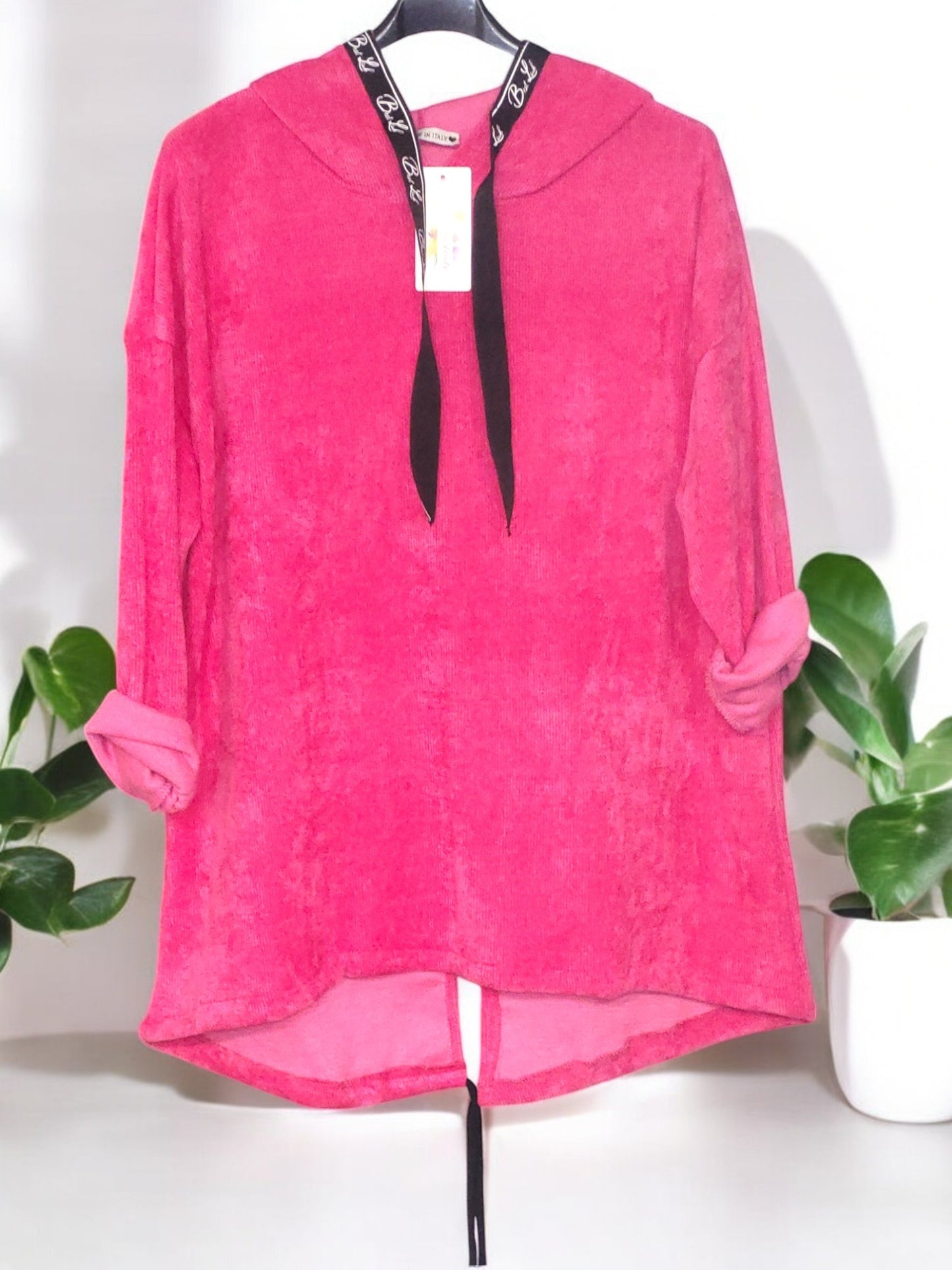 Feincord-Hoodie Uni mit Spruchband Gr. 42 - 46 in versch. Farben