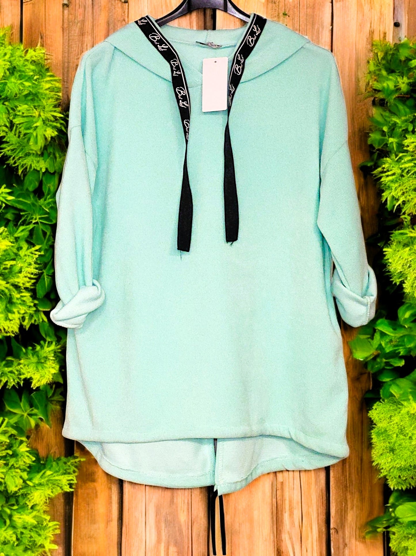 Feincord-Hoodie Uni mit Spruchband Gr. 42 - 46 in versch. Farben