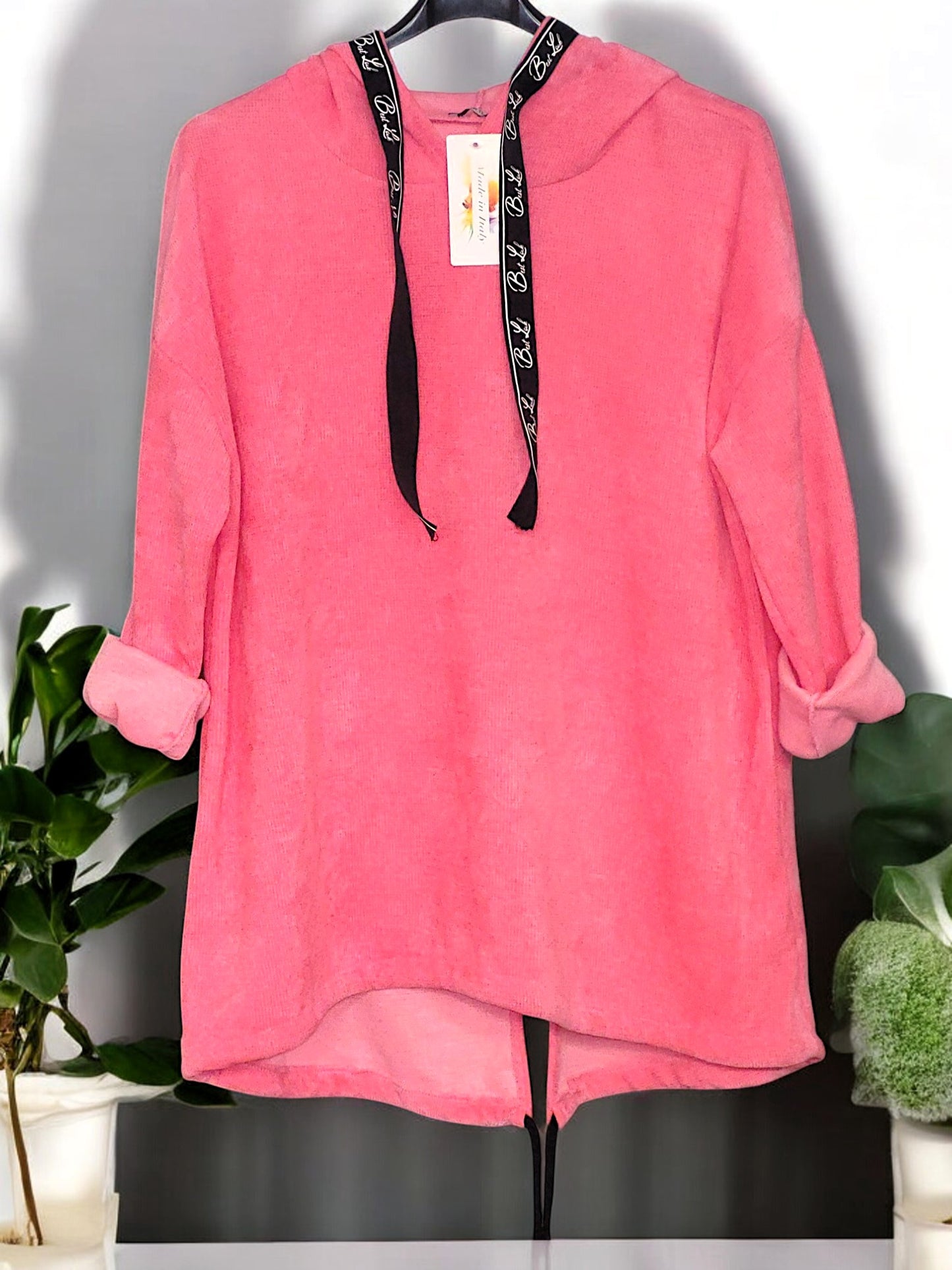 Feincord-Hoodie Uni mit Spruchband Gr. 42 - 46 in versch. Farben