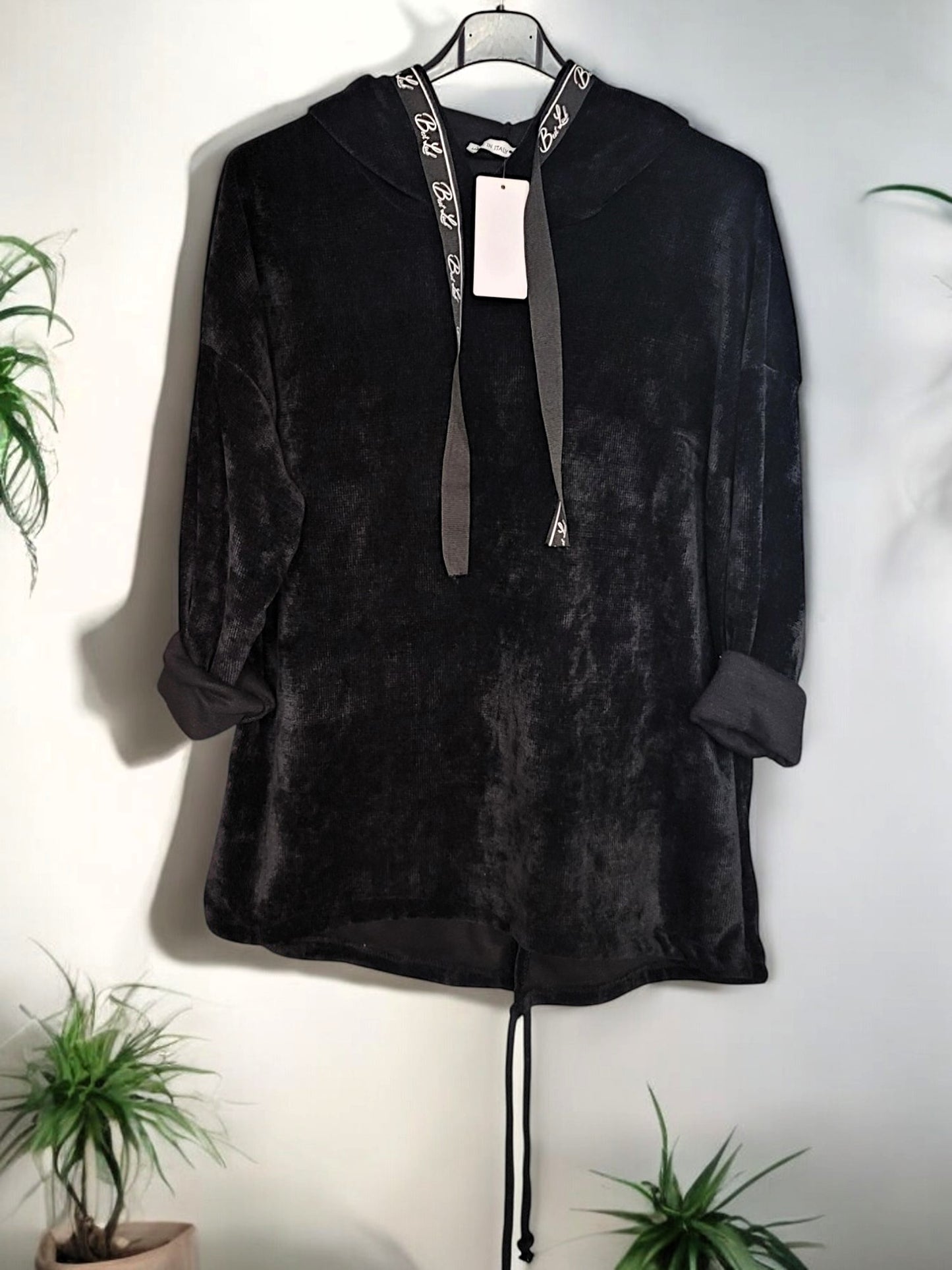 Feincord-Hoodie Uni mit Spruchband Gr. 42 - 46 in versch. Farben