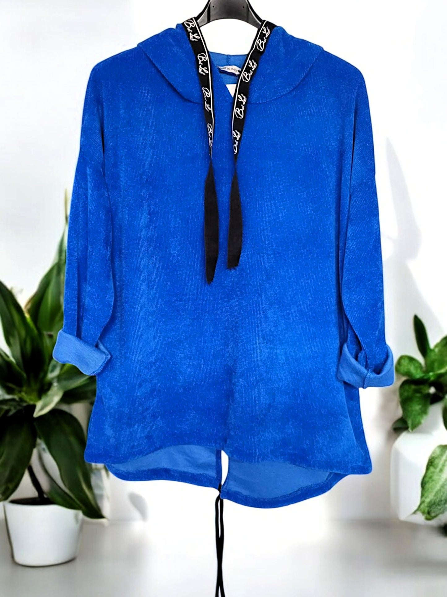 Feincord-Hoodie Uni mit Spruchband Gr. 42 - 46 in versch. Farben