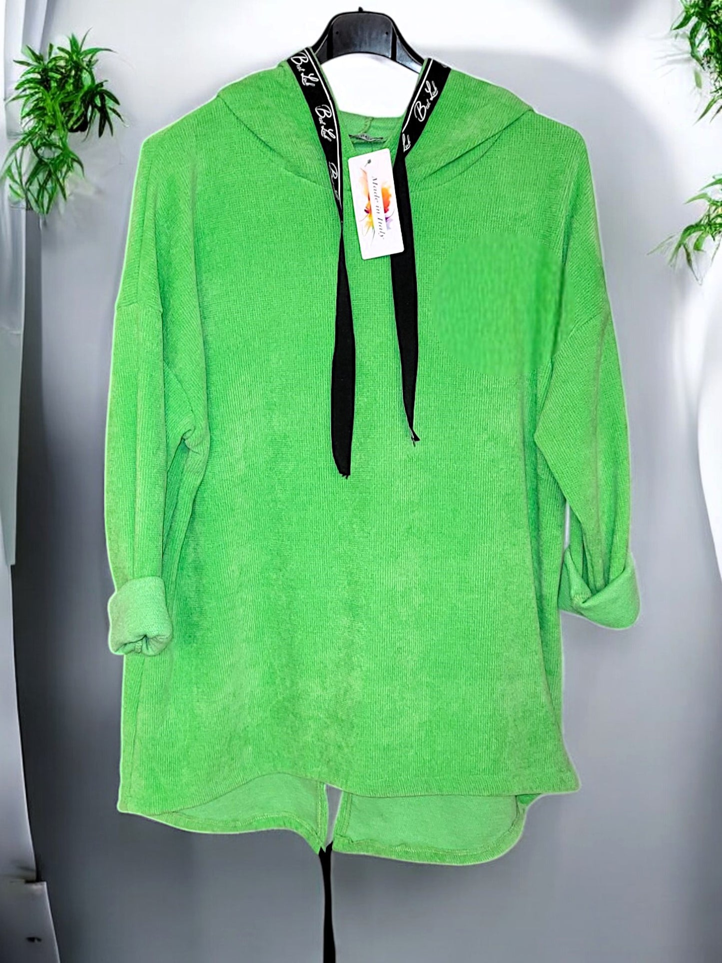Feincord-Hoodie Uni mit Spruchband Gr. 42 - 46 in versch. Farben